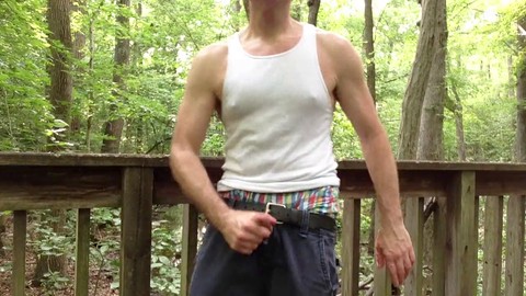 Jerking off outside, twice, muscled HD Gay movie